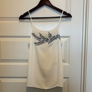 Elie Tahari White Camisole with Blue and Gray Beaded Embellishment